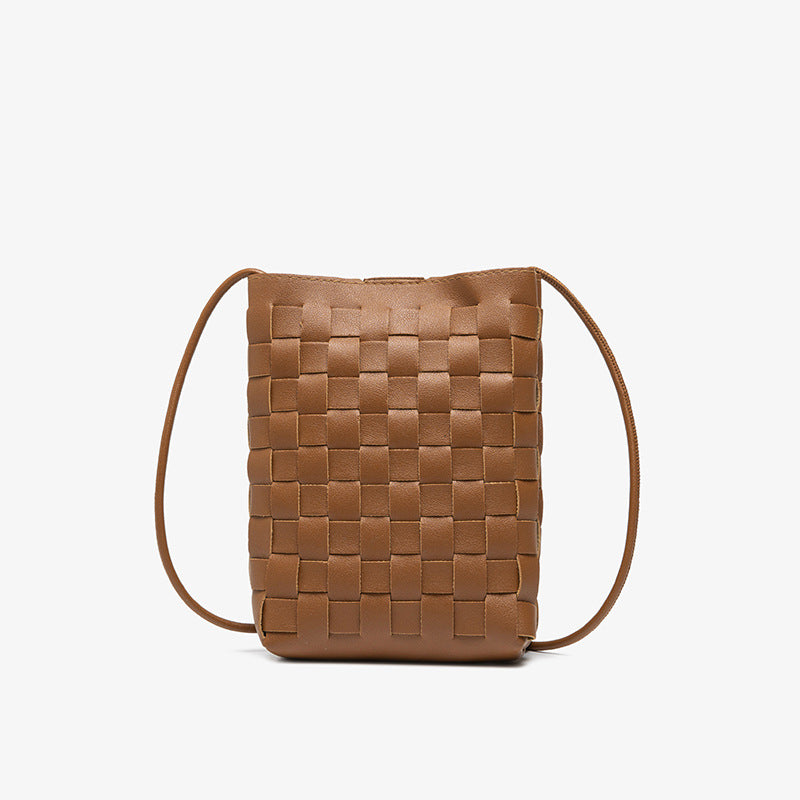Wholesale PU Woven Simple Messenger Vertical Phone Bag